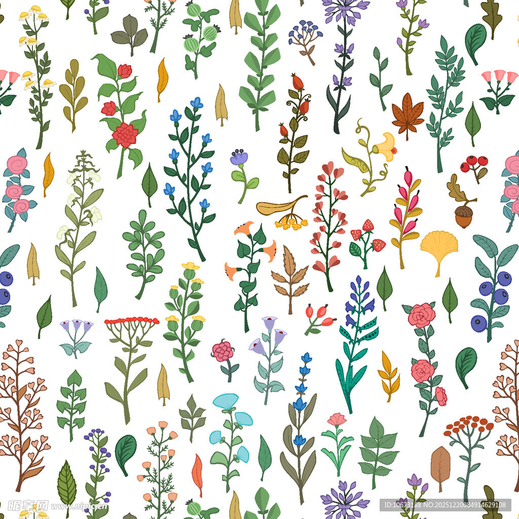 多彩手绘花卉植物图案