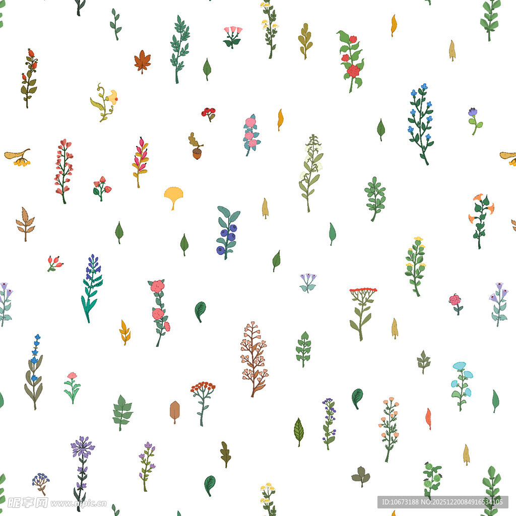 水彩风多彩植物图案背景