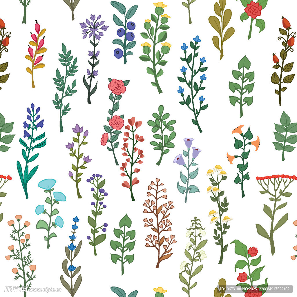 手绘多彩花卉植物图案