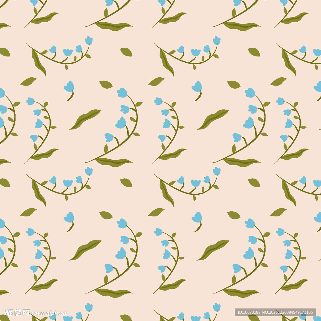 蓝花绿叶简约花卉图案