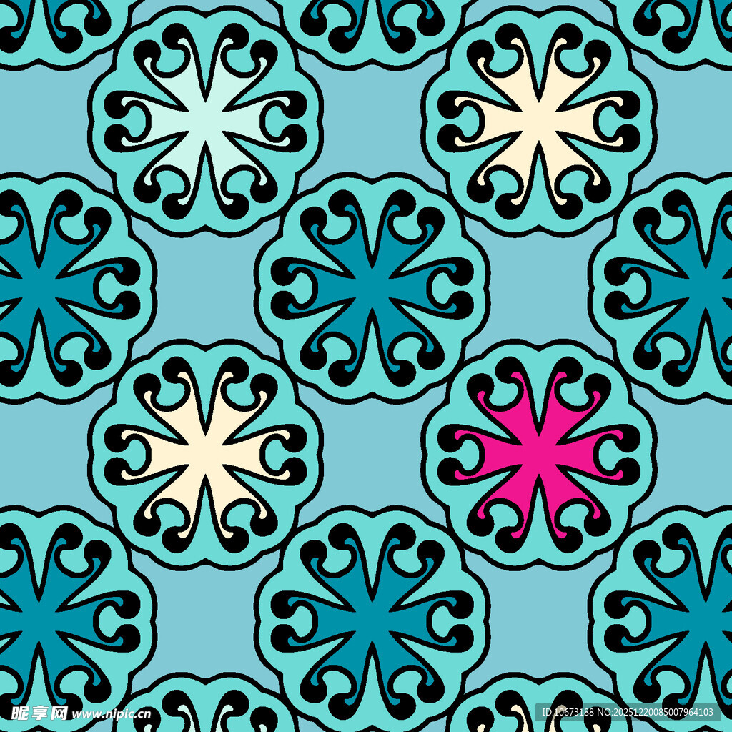 蓝底多彩几何花纹图案