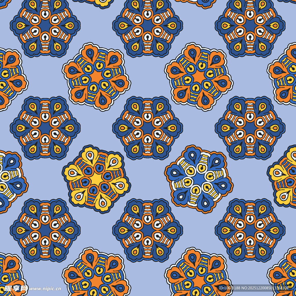 蓝色底几何花纹图案设计