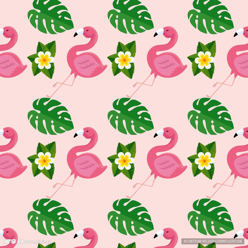 火烈鸟与热带叶图案锦集
