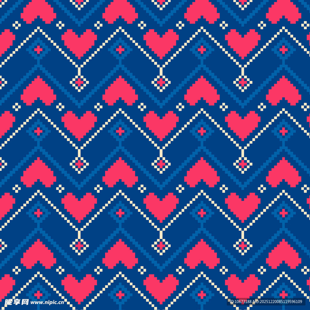 红蓝爱心几何图案背景