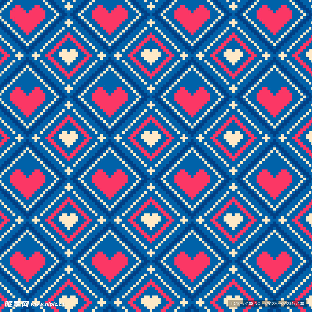 红蓝爱心几何图案背景