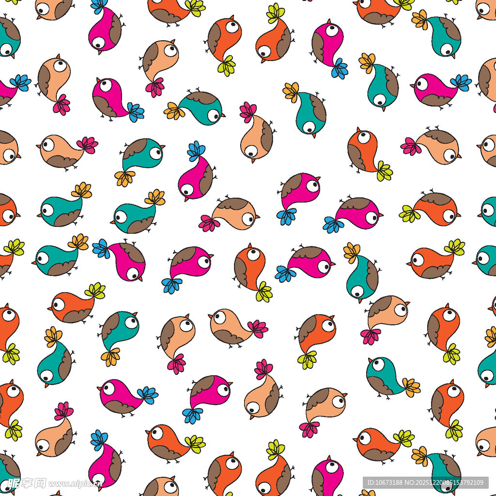 多彩小鸟无缝图案背景