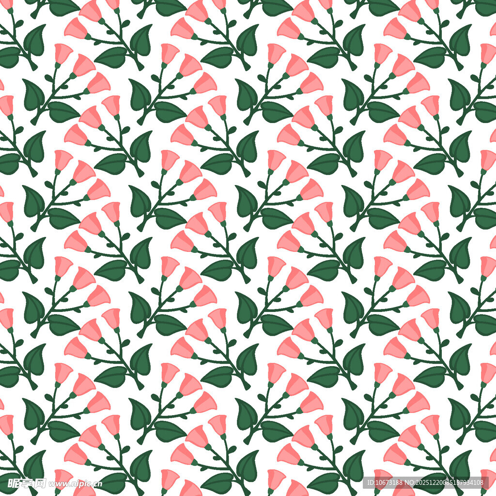 粉色底绿叶花卉图案