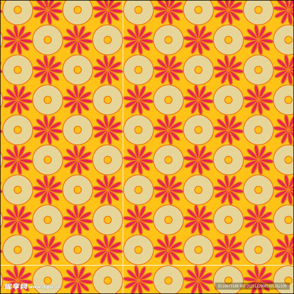 橙黄花朵几何图案背景