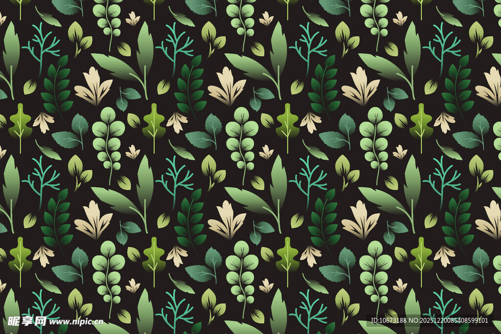 绿叶浆果花卉无缝图案