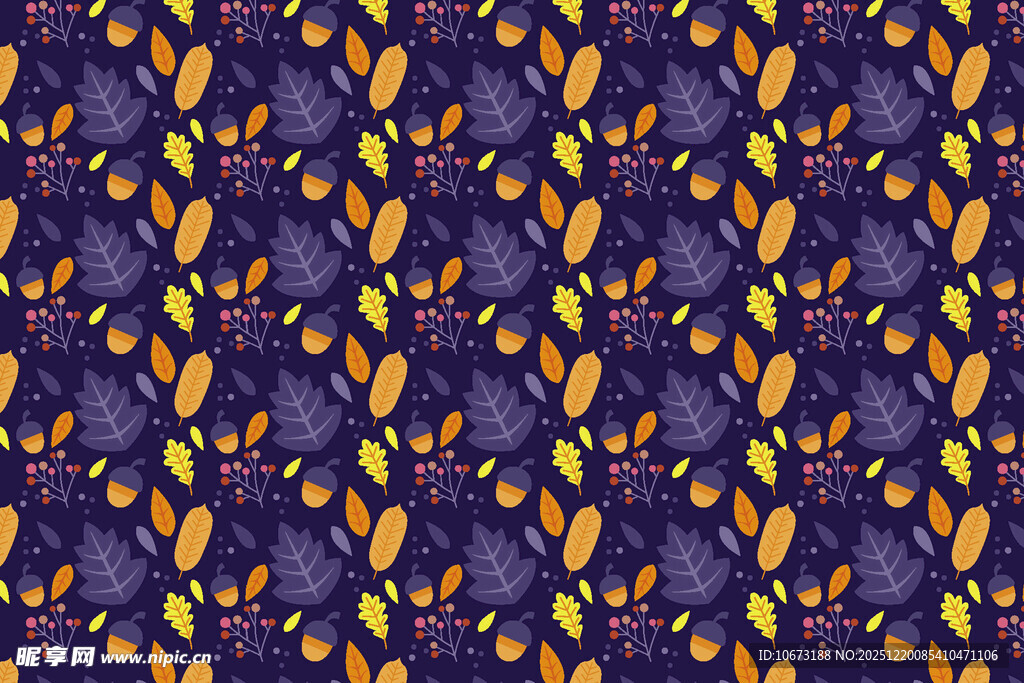 紫色底多彩叶子花纹图案