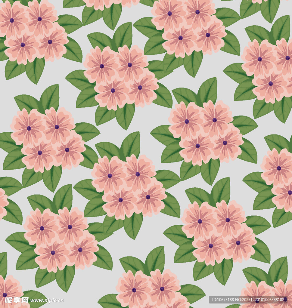 粉色花卉绿叶无缝图案