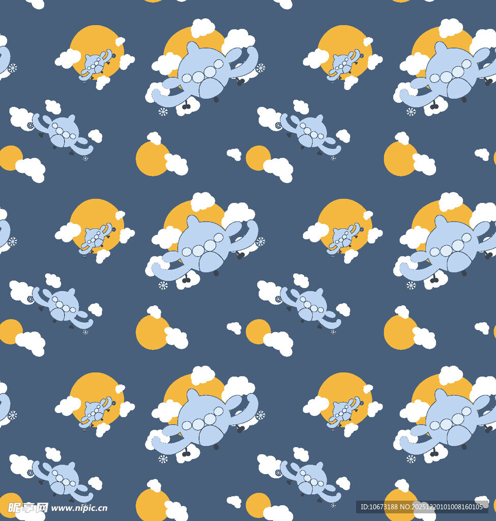 蓝色背景的云朵太阳图案