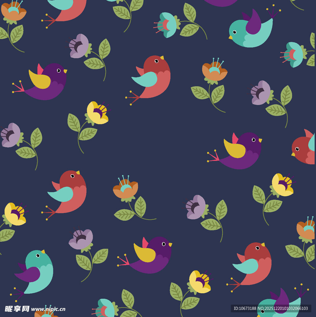 多彩小鸟花卉图案背景