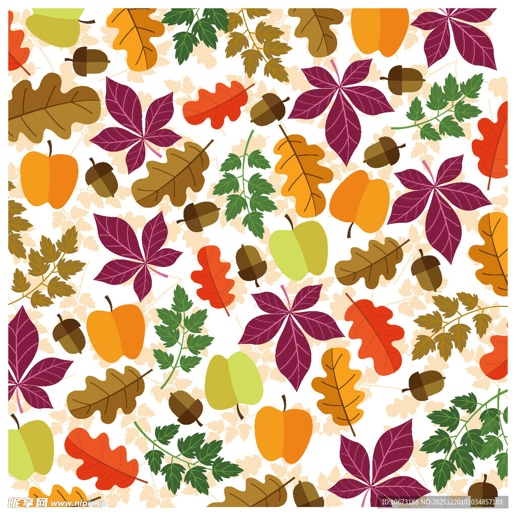 秋季多彩树叶无缝图案