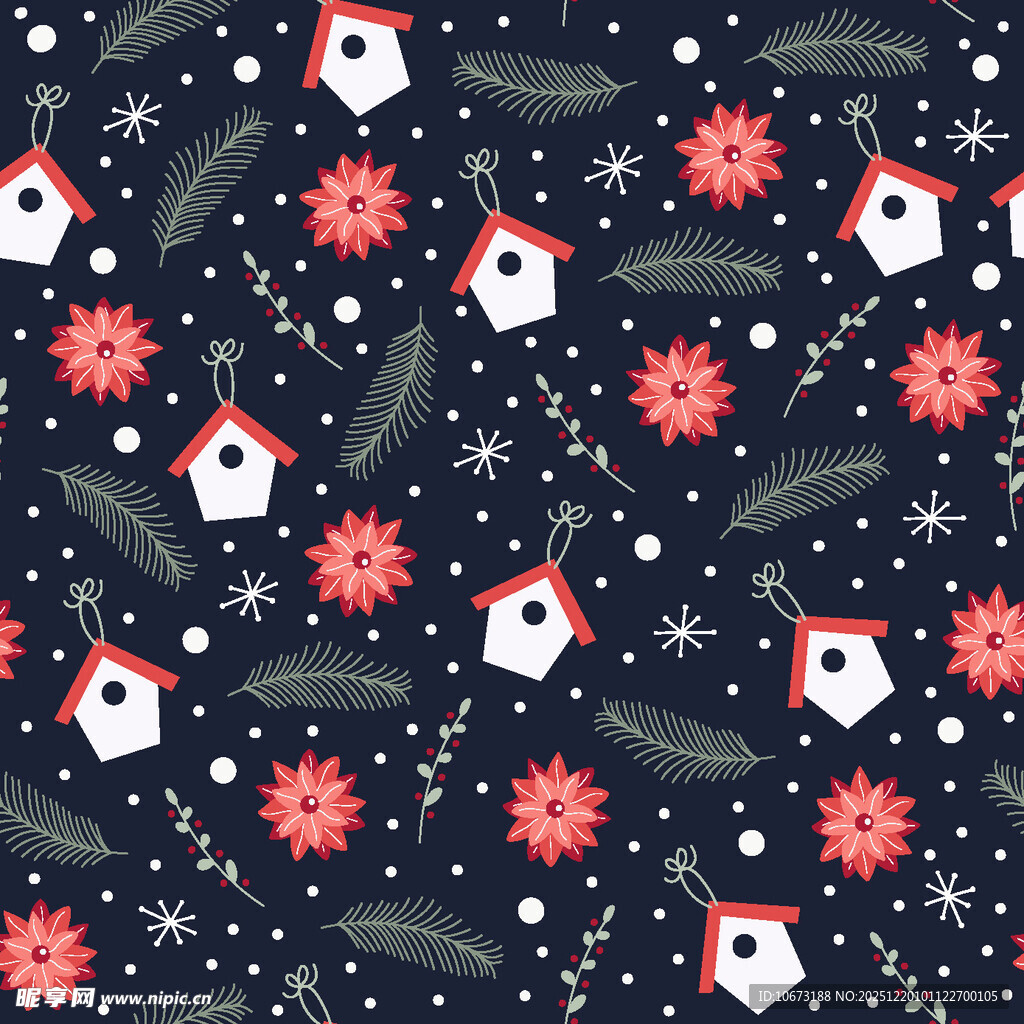 冬日小屋花卉图案背景
