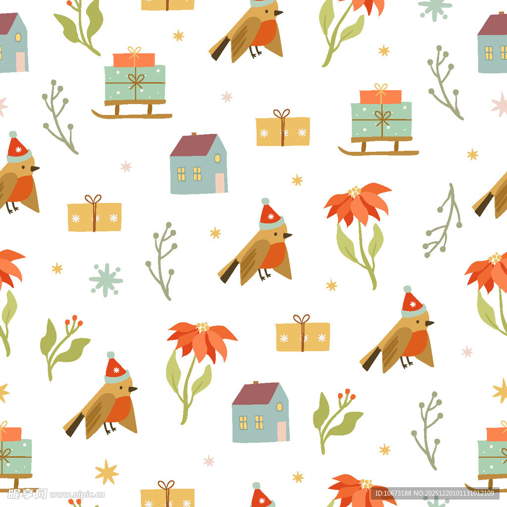 圣诞风动物与礼物图案背景