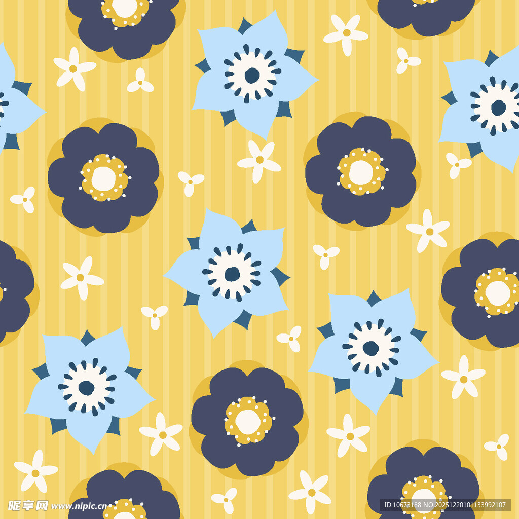 黄色底蓝色花朵图案背景