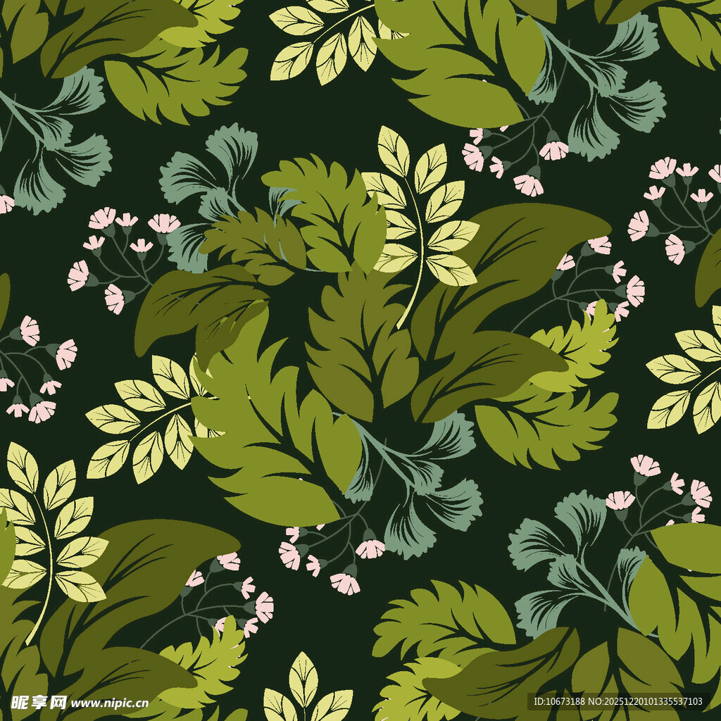 绿叶花卉无缝装饰图案