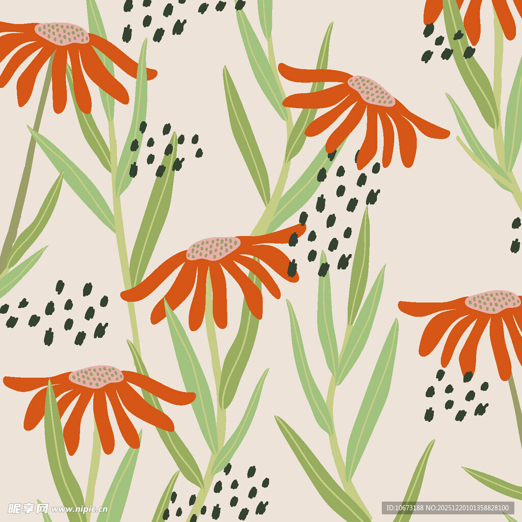 橙色花朵植物图案背景