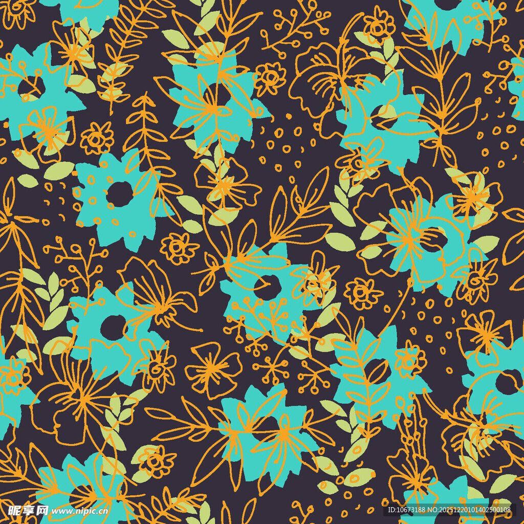 蓝黄花卉图案背景