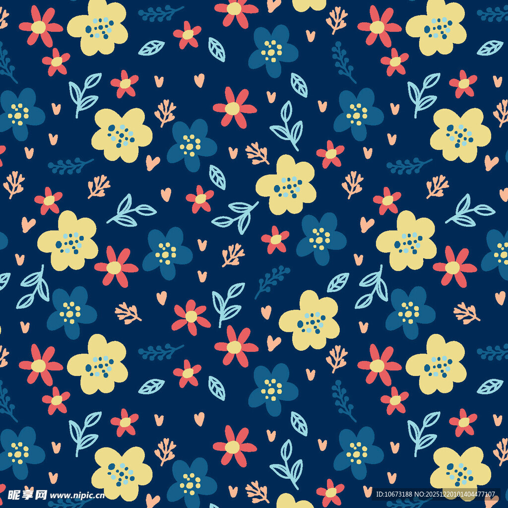 蓝色底多彩花卉图案纹理