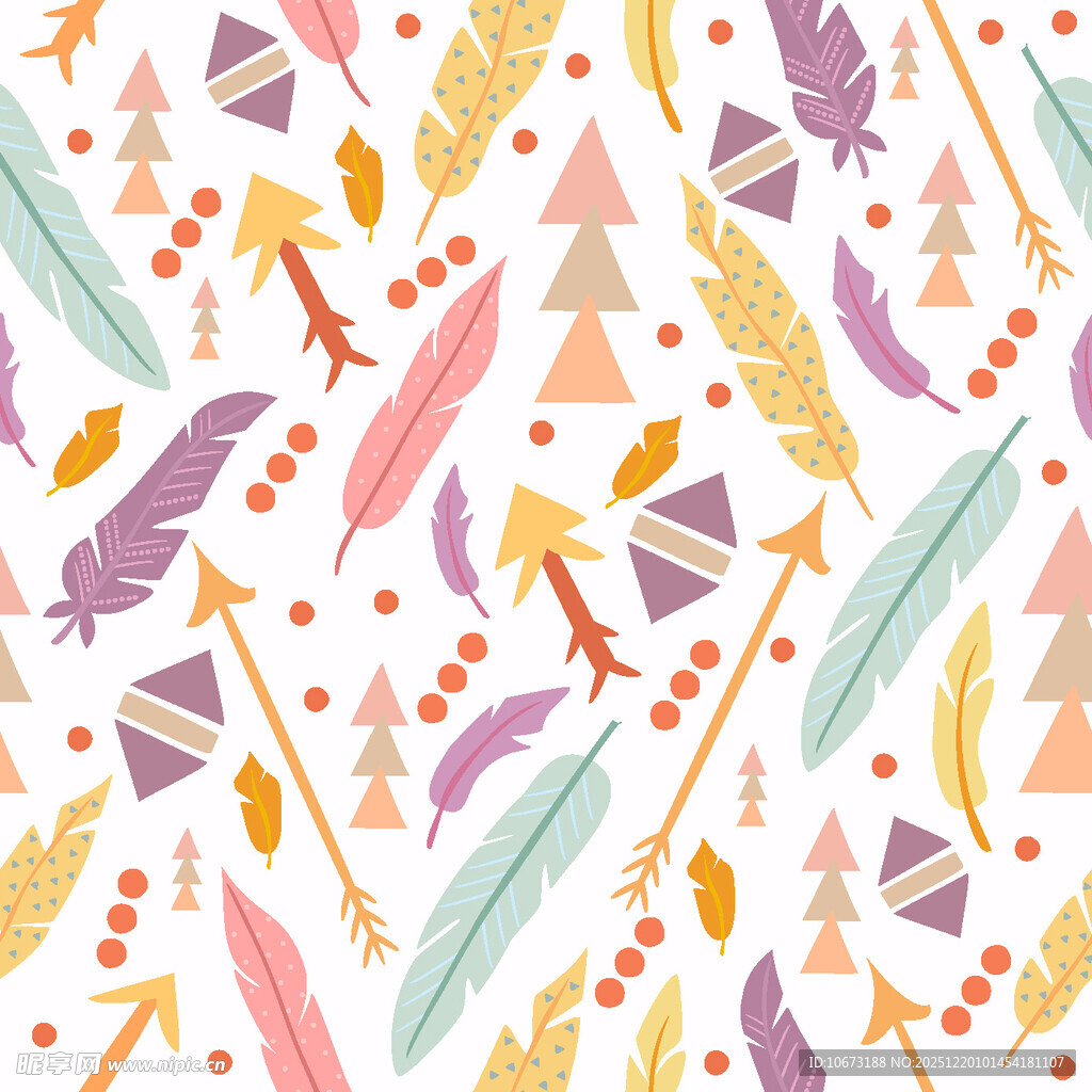 波西米亚风多彩几何羽毛图案