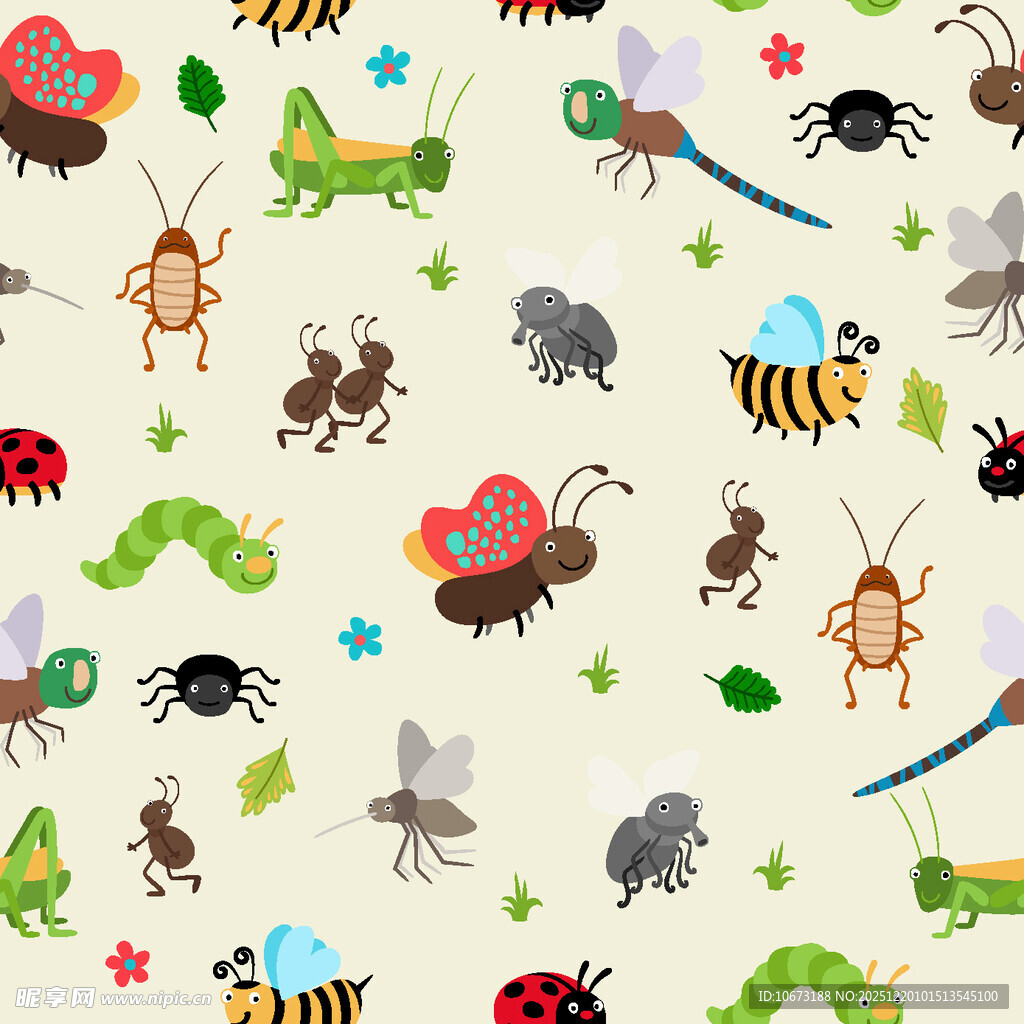多彩昆虫卡通图案背景