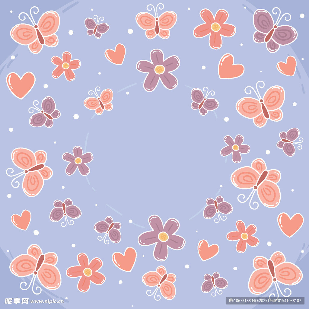 蝴蝶花朵装饰的梦幻背景