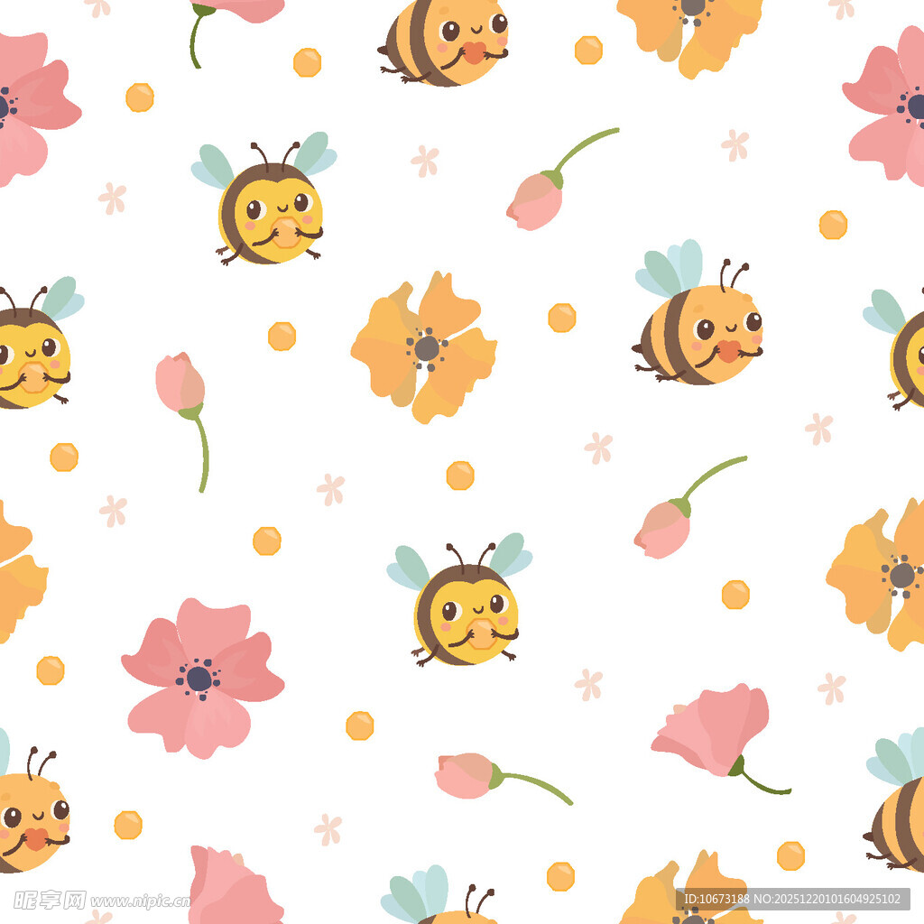 蜜蜂花卉无缝图案背景