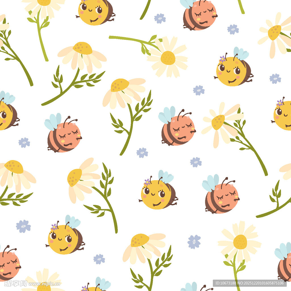 蜜蜂雏菊可爱图案背景
