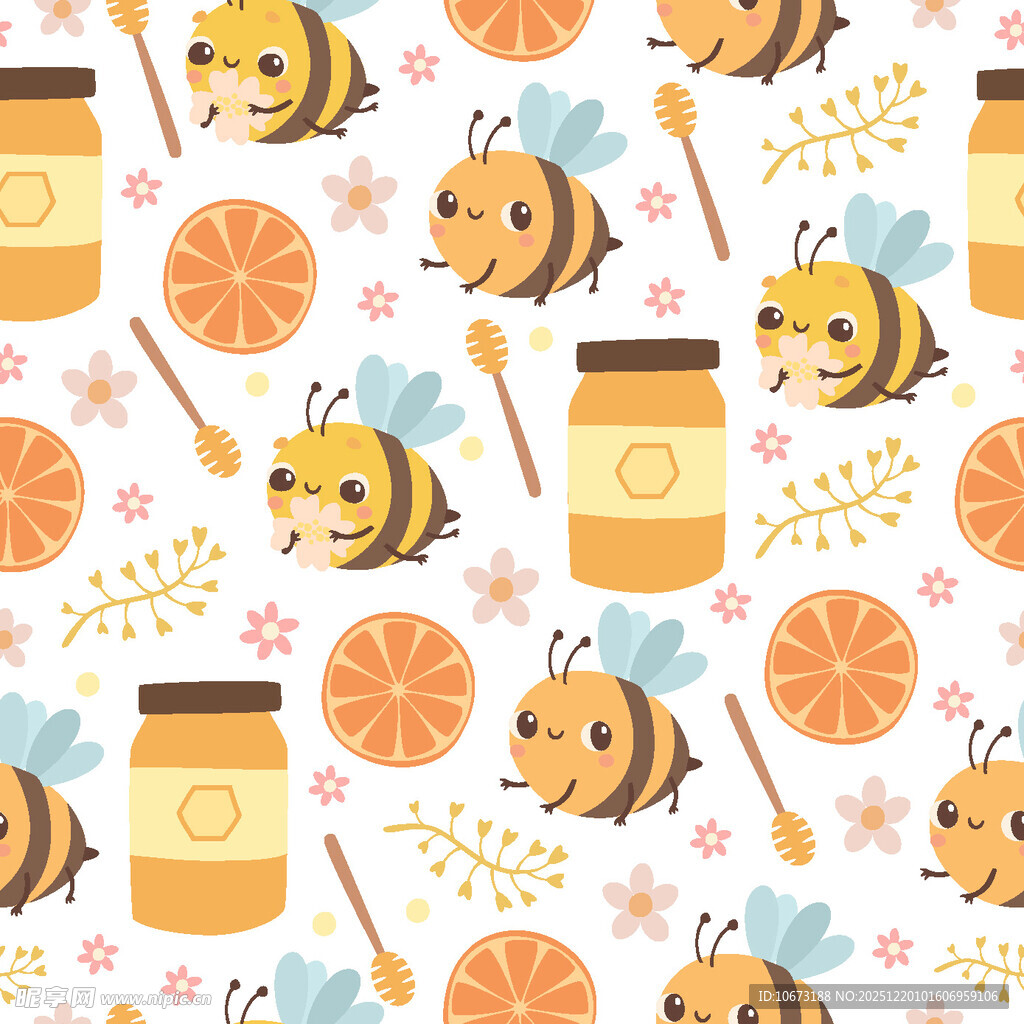 蜜蜂与蜂蜜的可爱图案