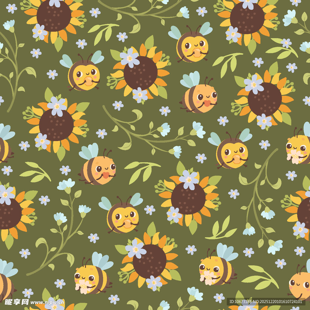可爱花卉蜜蜂图案背景