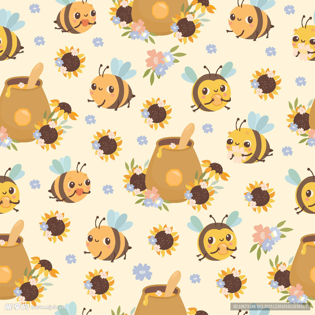 蜜蜂与花朵的可爱图案