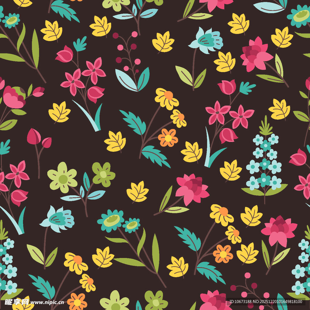 多彩花卉无缝图案背景