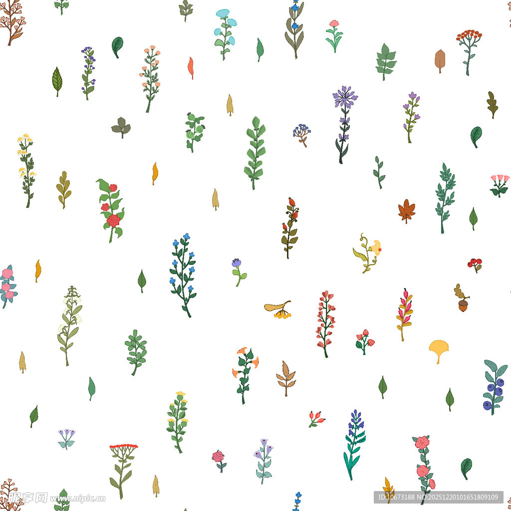 手绘多彩小花无缝图案