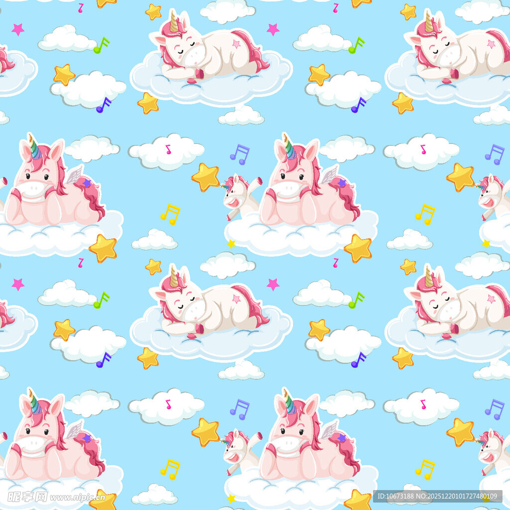 梦幻独角兽云朵图案背景