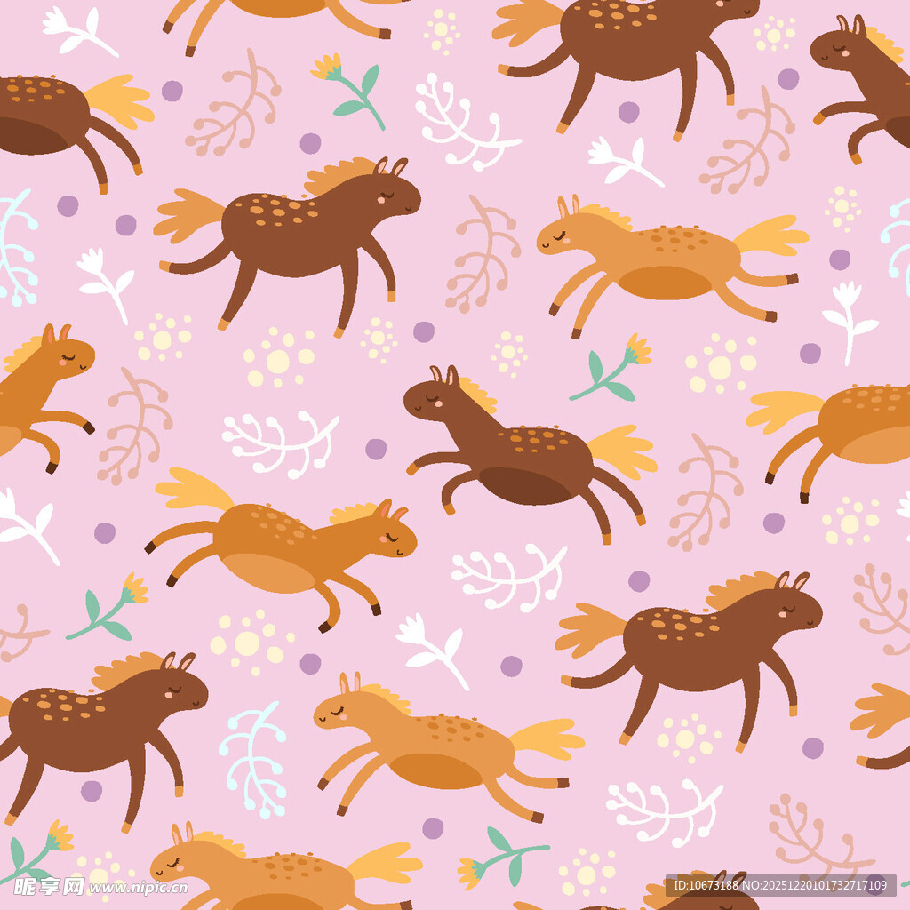 粉色背景奔跑小马图案