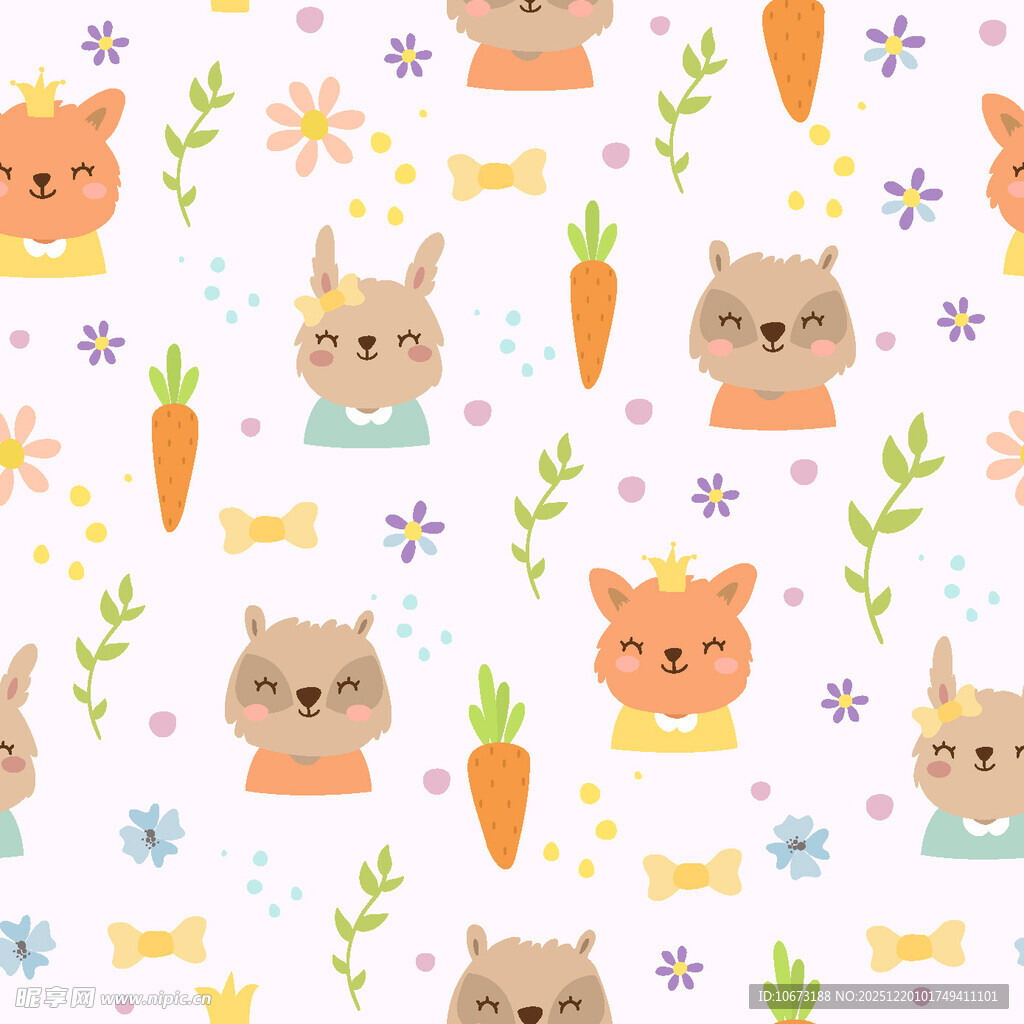 可爱动物花卉图案背景