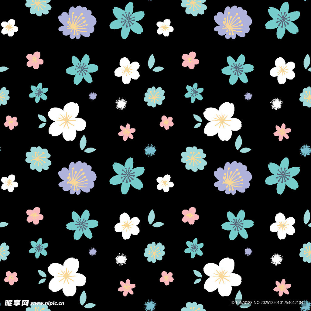 多彩小花黑色背景图案