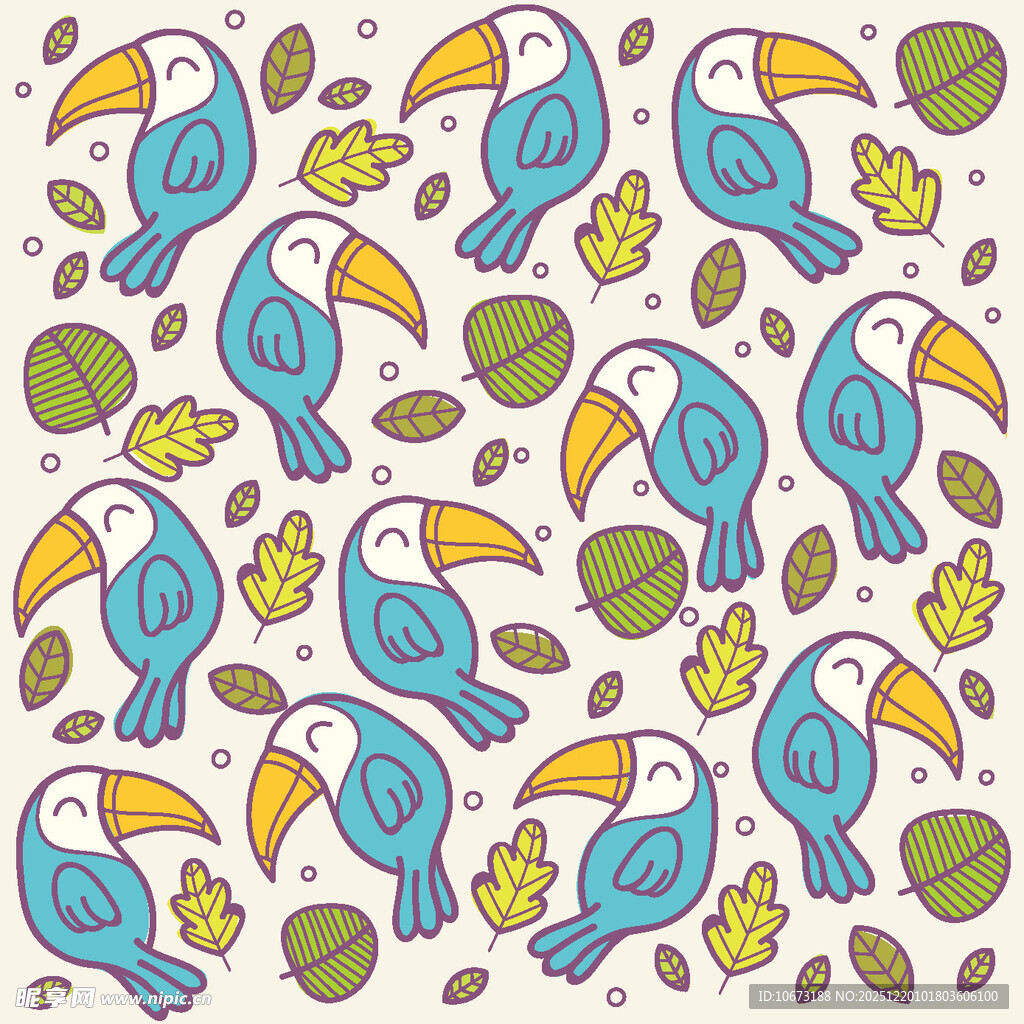 多彩巨嘴鸟与水果图案