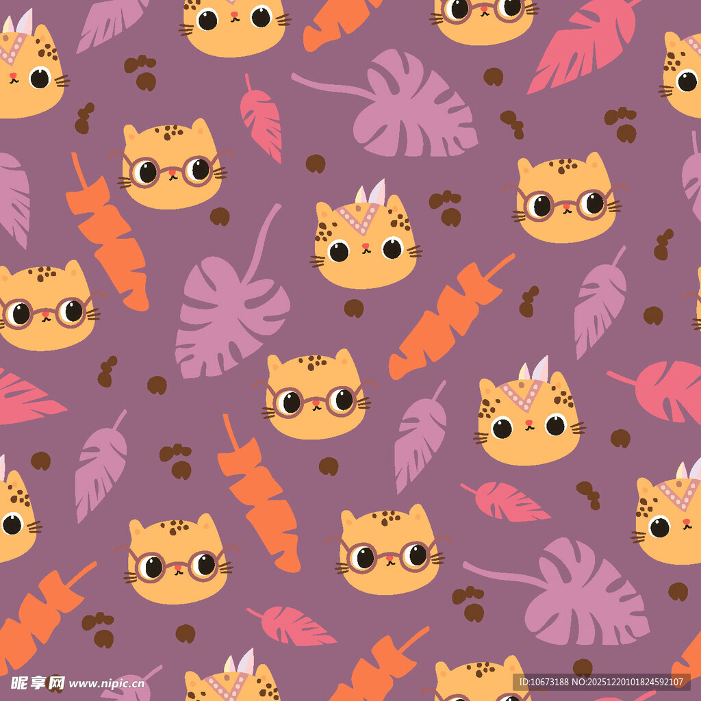 可爱恐龙与叶子图案背景