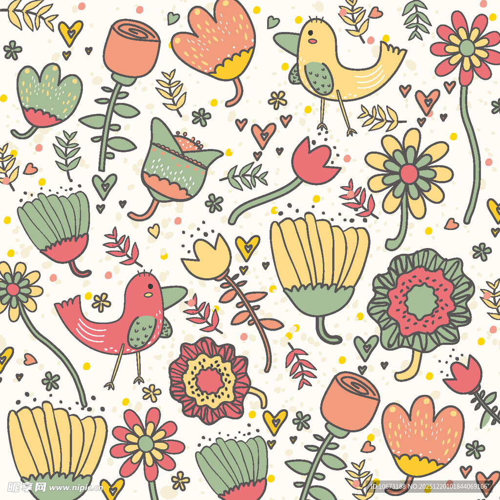 可爱花鸟花卉图案背景