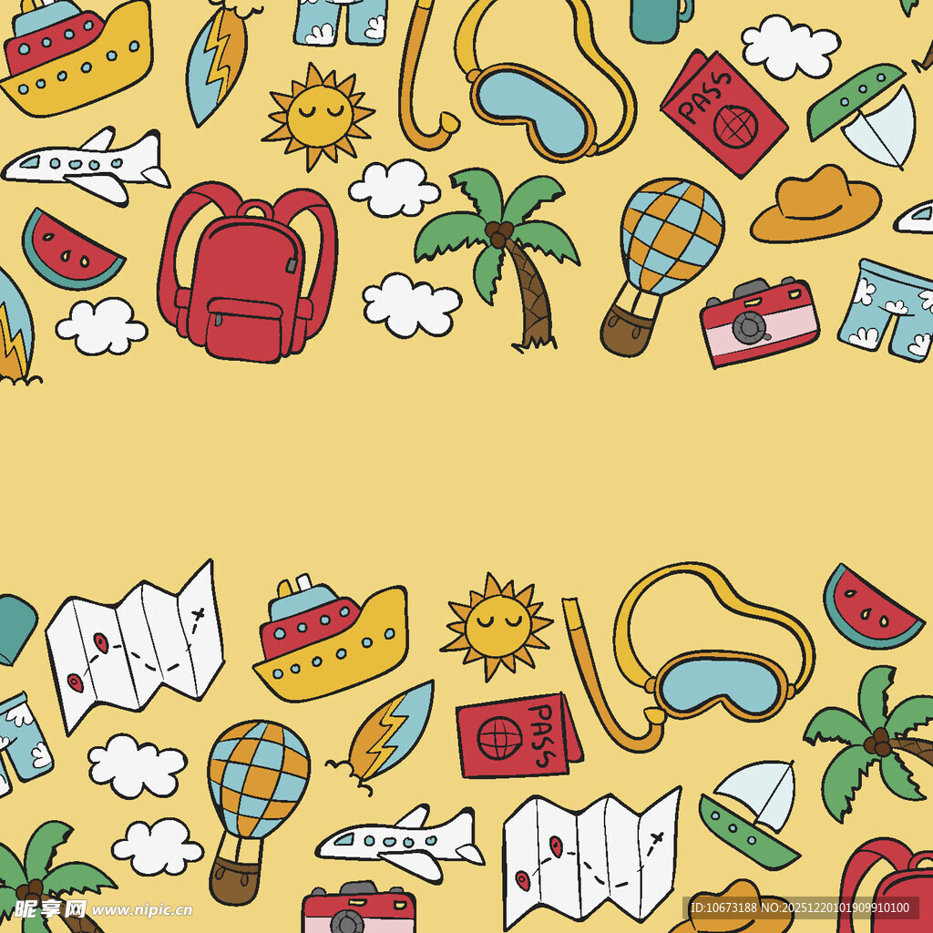 夏日旅行元素插画