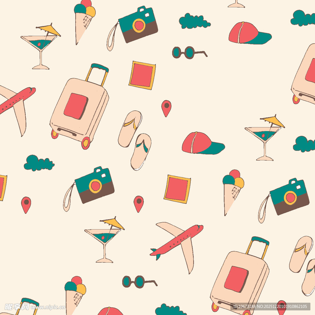 旅行元素无缝图案设计