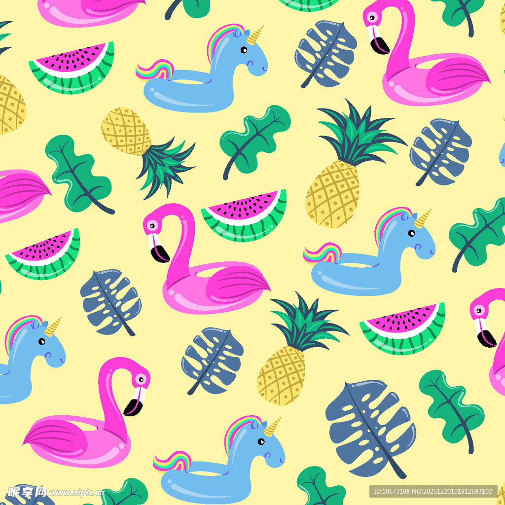 热带风情动物水果图案