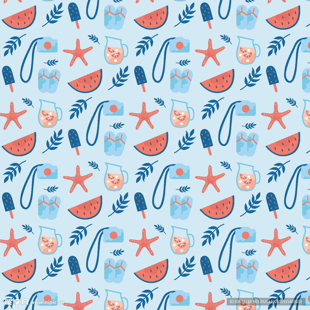 夏日海洋元素无缝图案