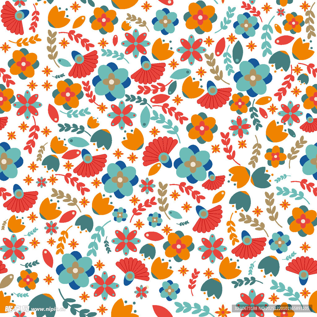 多彩花卉小鸟图案背景