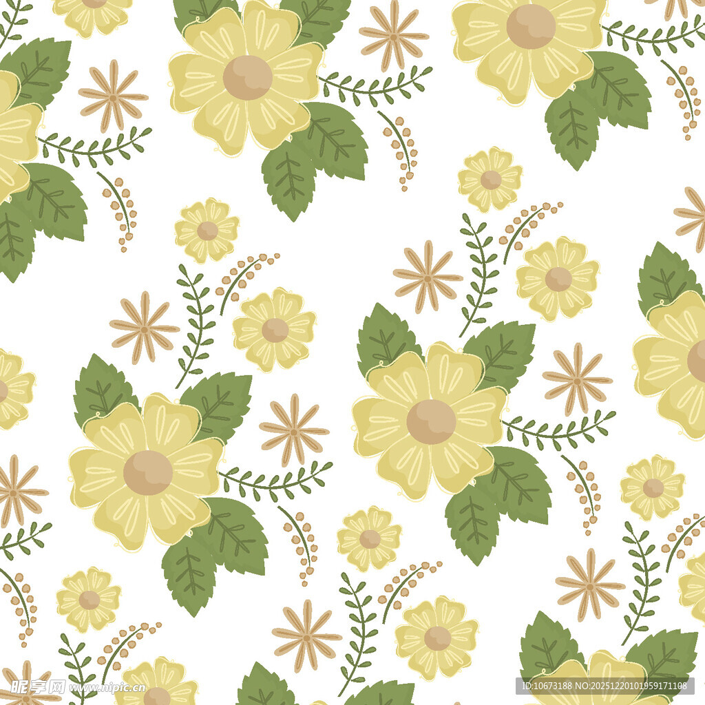 黄色花卉无缝图案背景