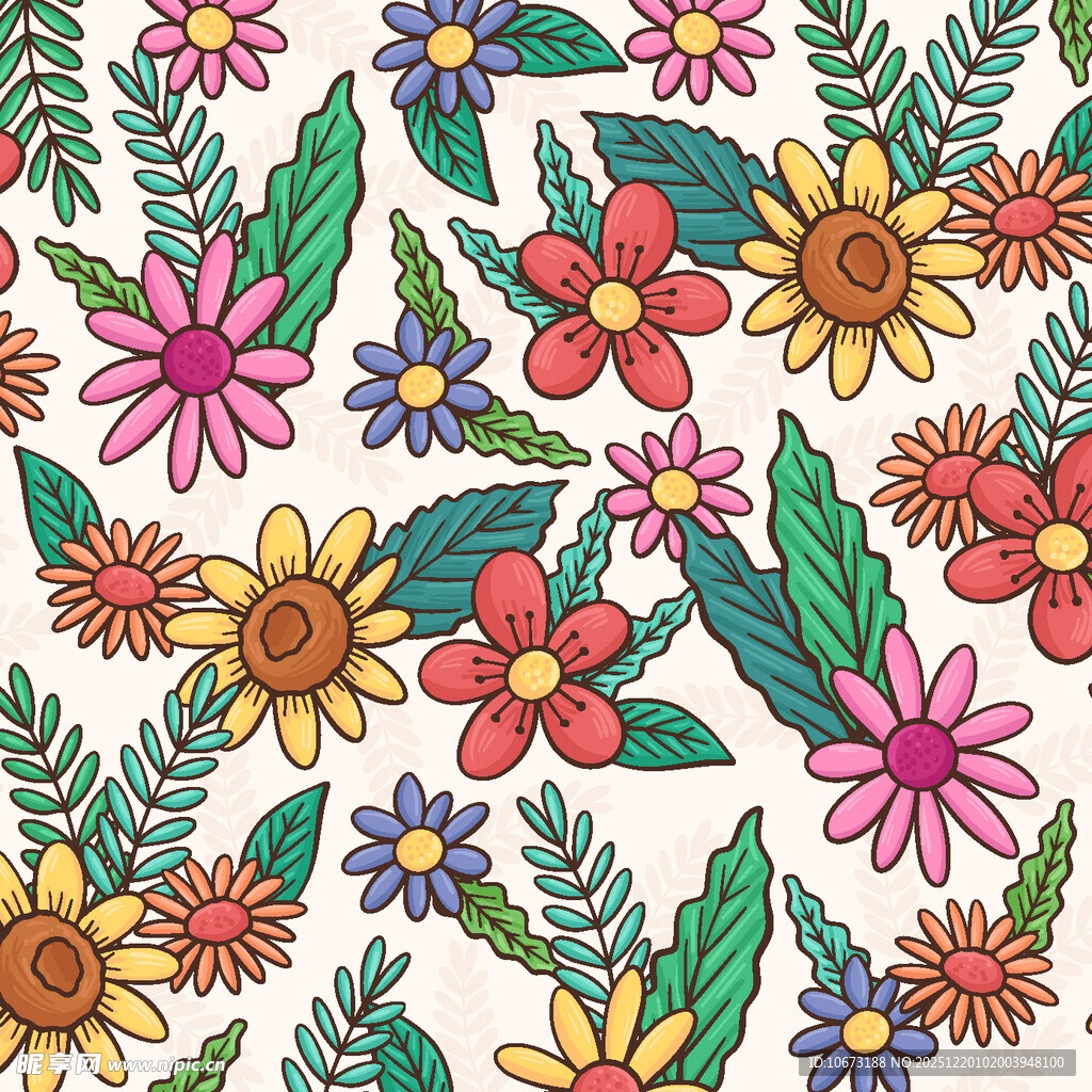 多彩手绘花卉图案背景