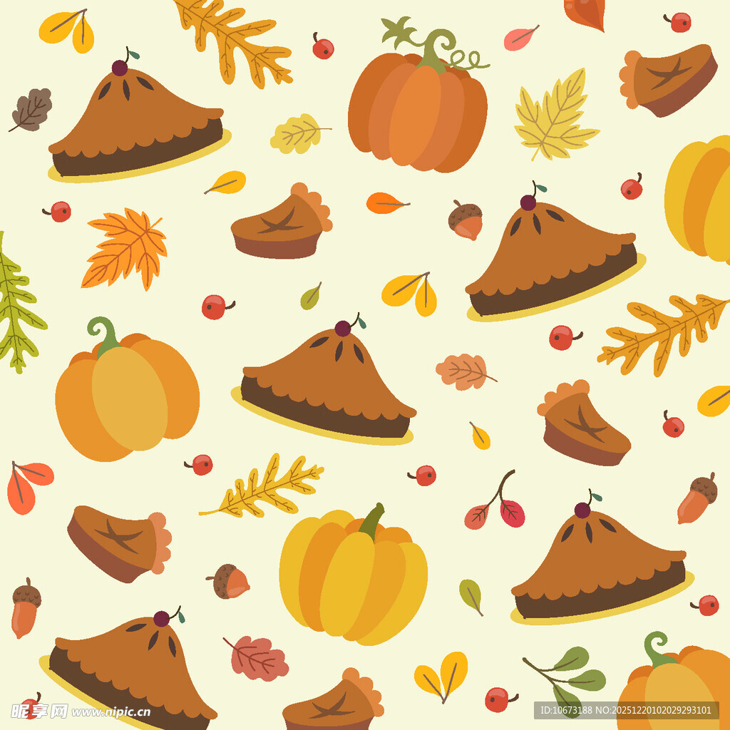 秋季南瓜派与落叶图案背景